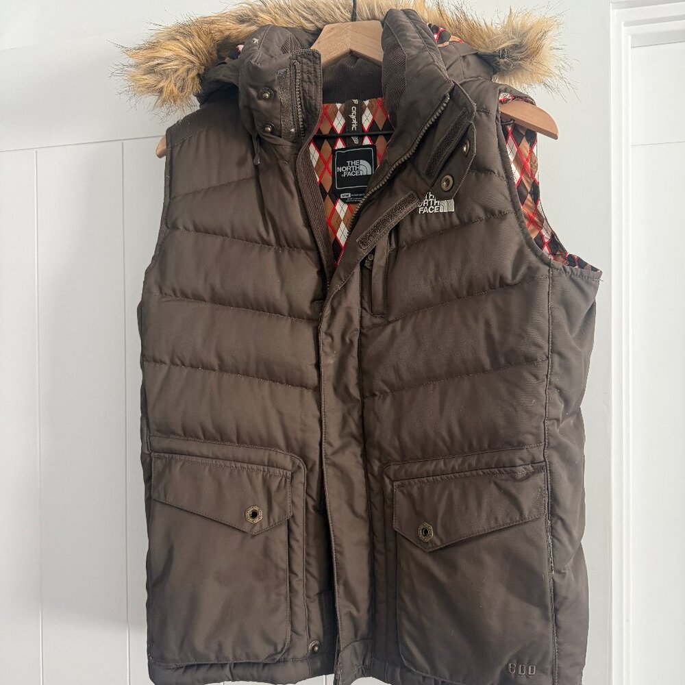 The North Face  Brown Hooded 600 Goose Down Puffer Vest
